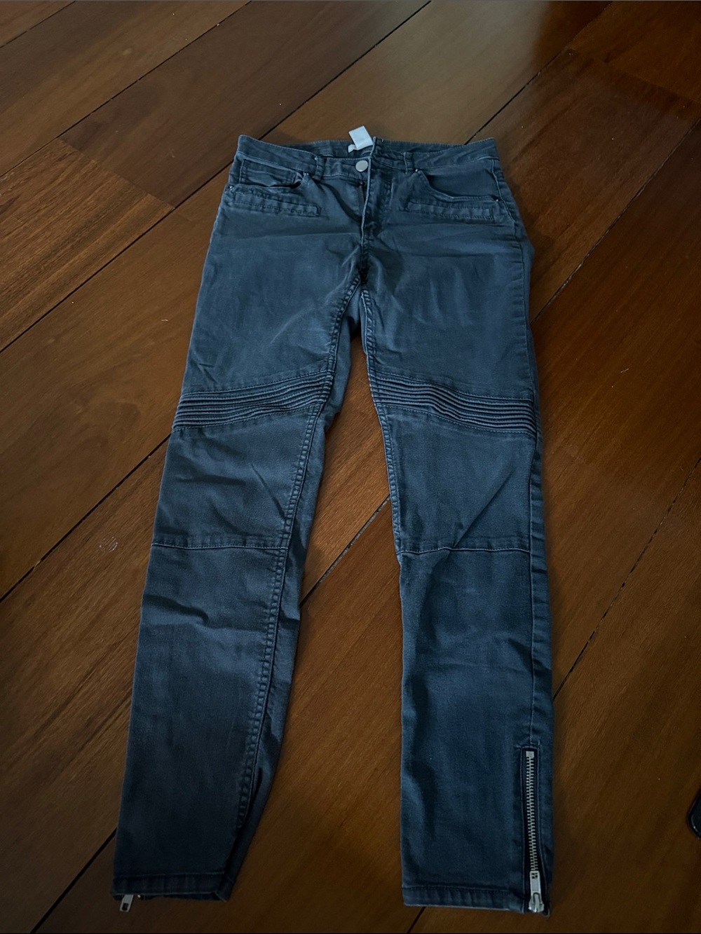 H&M Black Straight Leg Jeans with Knee Paneling & Zipper Cuff
